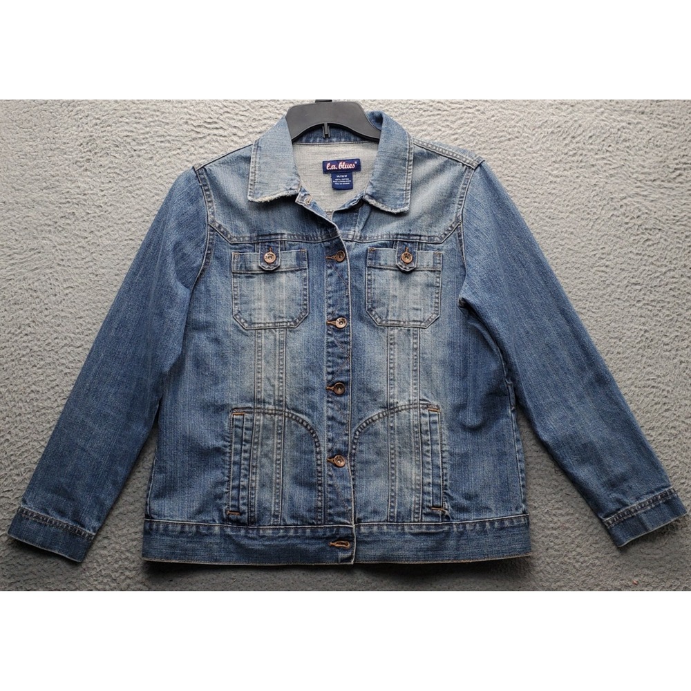 L.A. Blues Trucker Jean Jacket Womens 14/16W Blue Denim Long Sleeve Button Front